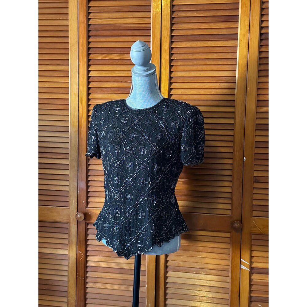 Vintage 1970s Sténay 100% Silk Hand Beaded Blouse